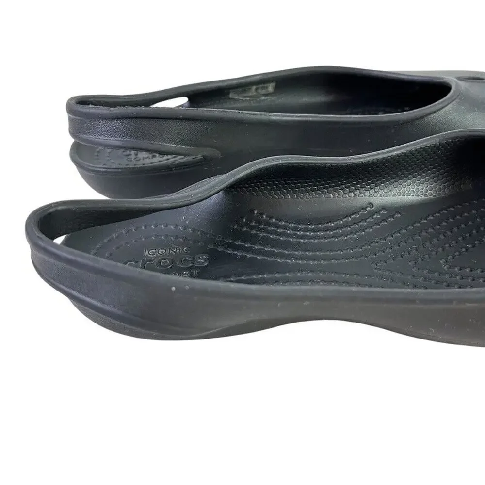 Crocs Olivia Womens Solid Black Slingback Flats Round Closed Toe Shoes sz 7